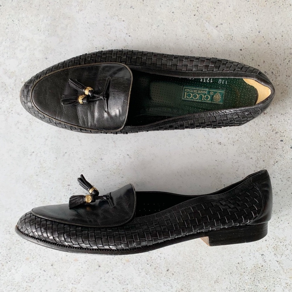🖤 Vintage GUCCI Women’s Woven Leather Loafers